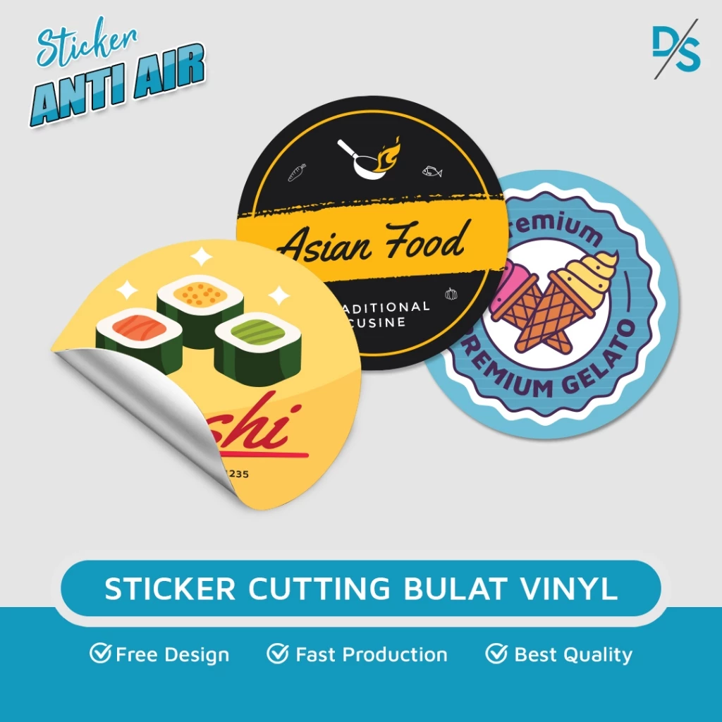 DSPRINTING - Cetak Custom Stiker Vinyl Bulat / Label Makanan / Kemasan Produk / Print Sticker / Anti Air - Semi Plastik