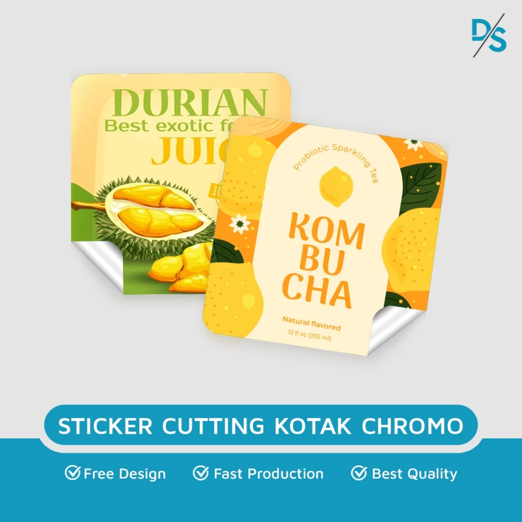 DSPRINTING - Cetak Stiker Custom Chromo Kotak / Label Makanan Topless / Kemasan Botol Minuman / Stcker Kertas / Non Laminasi / Glossy / Doff
