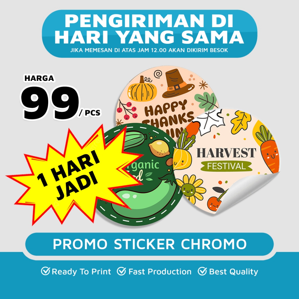 DSPRINTING - Cetak Sticker Custom Chromo - Label Makanan - label Minuman - Makanan - Stiker Garansi Lingkaran ( Bulat ) - Kotak - Box Food - Coffe Drink